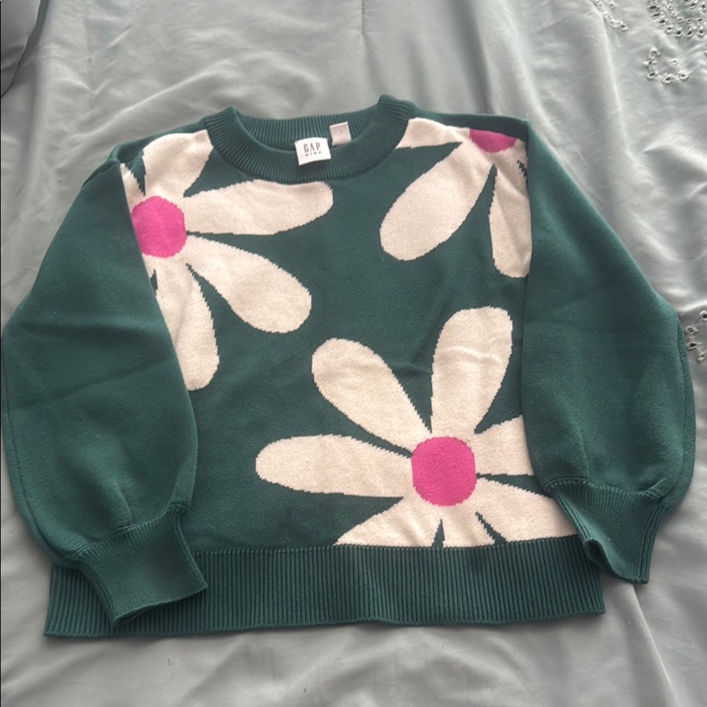 GAP Green and Pink Crewneck Floral Sweater